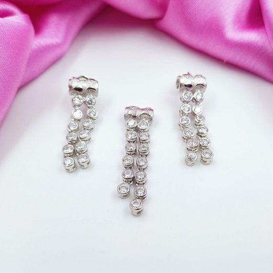 92.5 Silver Beautiful Hanging Pendent Set - Shree Radhe Pearls -