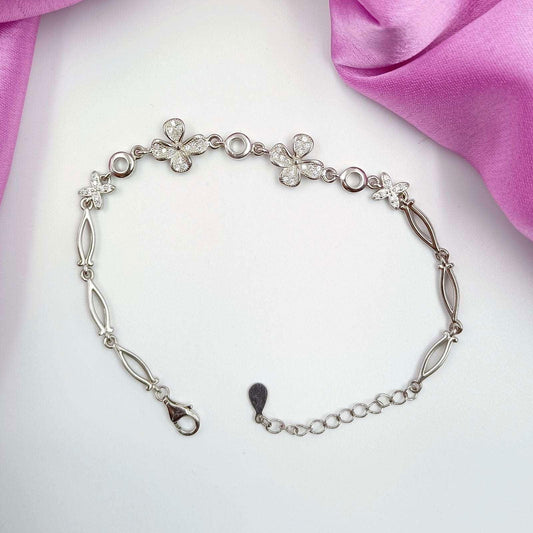 92.5 Silver Blossom Dia Bracelet - Shree Radhe Pearls