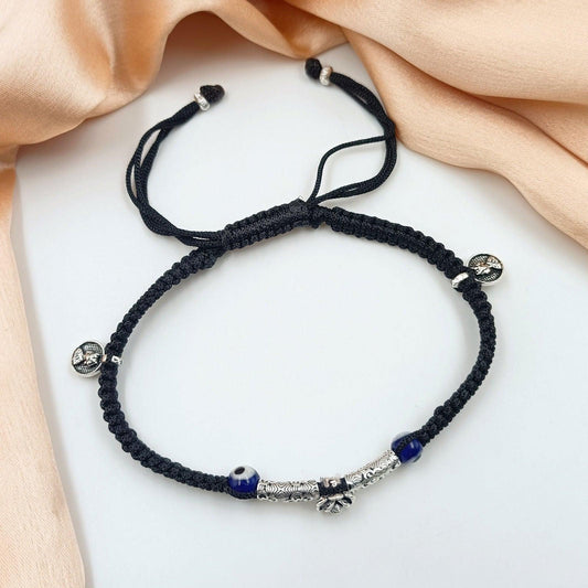 92.5 Silver Floret Designer Black Thread Anklet - Shree Radhe Pearls -