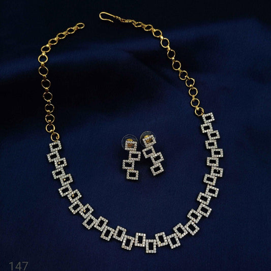 Artistic Square Shaped Designer AD Necklace Set - Shree Radhe Pearls