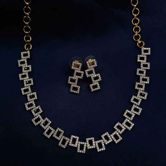 Artistic Square Shaped Designer AD Necklace Set - Shree Radhe Pearls