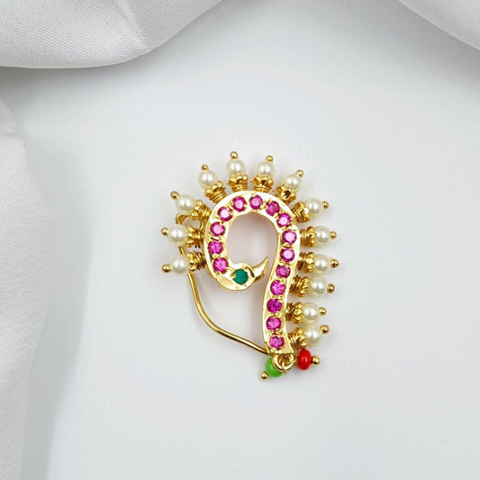 Blissful Peacock Designer Pearls nath - Shree Radhe Pearls