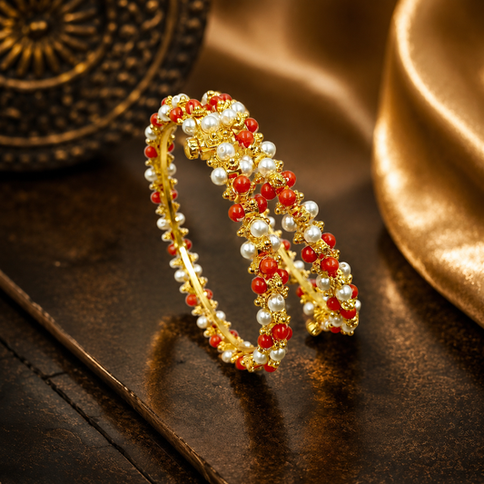 Lavish Trendy Designer Pearls & Coral Bangles
