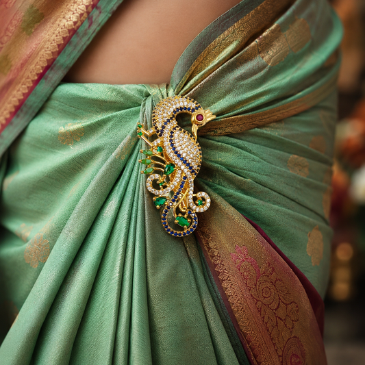 Captivating Peacock Designer Sari Pin