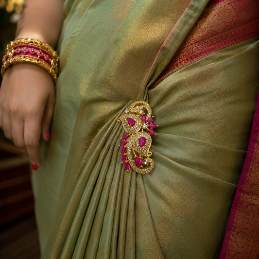 Enthrall Peacock Designer Sari Pin