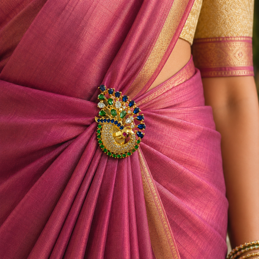 Graceful Peacock Designer Sari Pin
