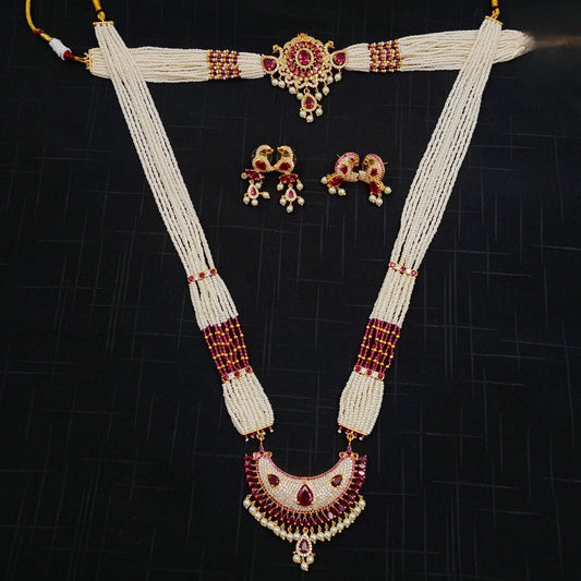 Ruby Red Diamonds with Designer Pearl Combo Set