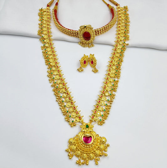 Kolhapuri Saaj with Red Stone thushi Traditional Combo Set