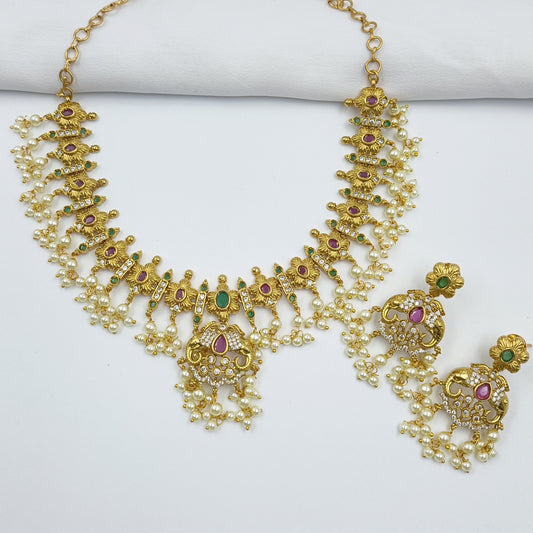 Radiant Peacock Designer Pearls Short Necklace