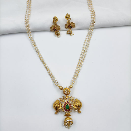 Droplet Elephant Designer Pearls Necklace Set