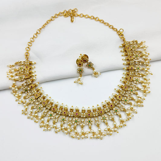 Iconic Floret Designer Pearls Short Necklace Set