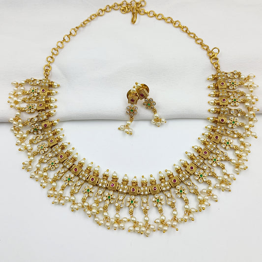 Iconic Floret Designer Pearls Short Necklace Set