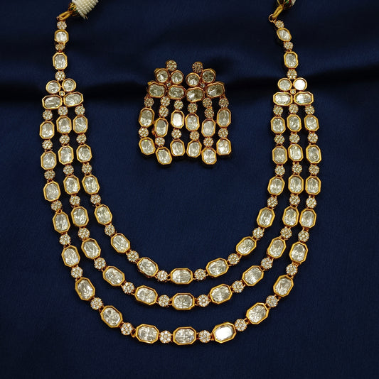 Blooming 3 Layer Kundan Studded Necklace Set