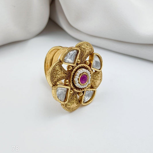 Royal Kundan Studded Floret Designer Finger Ring