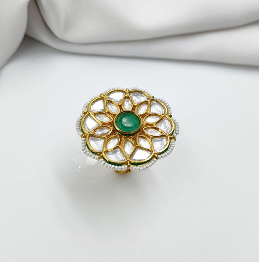 Peafowl Floret Designer Kundan Finger Ring