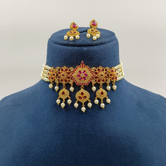 Adorable Floral Designer Pearl Choker Set