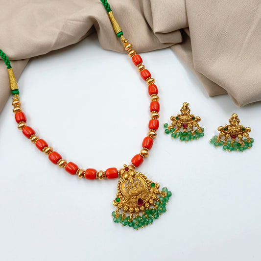 Elegant Coral Temple Necklace Set