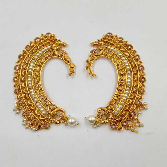 Traditional Peacock Pearl Ear Cuffs