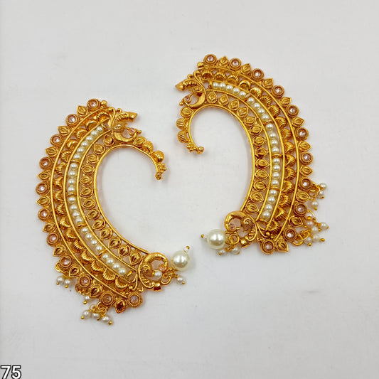 Traditional Peacock Pearl Ear Cuffs