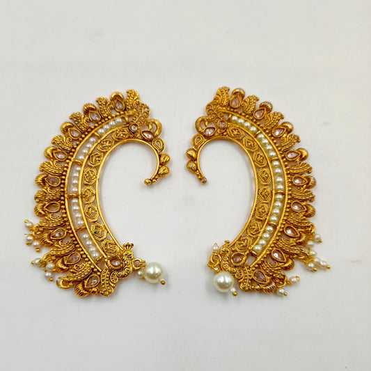 Traditional Peacock Pearl Ear Cuffs