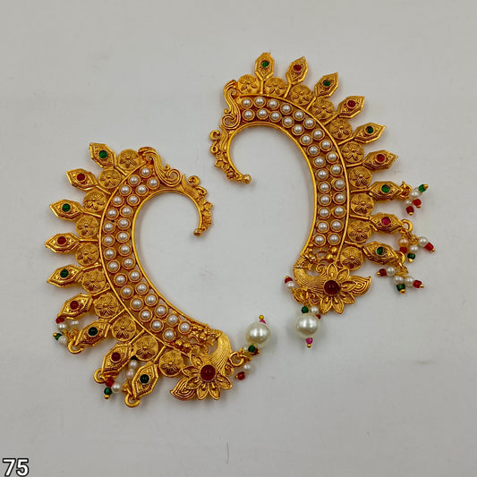 Traditional Peacock Pearl Ear Cuffs