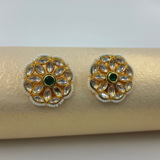 Green Floral Kundan-Style Tops
