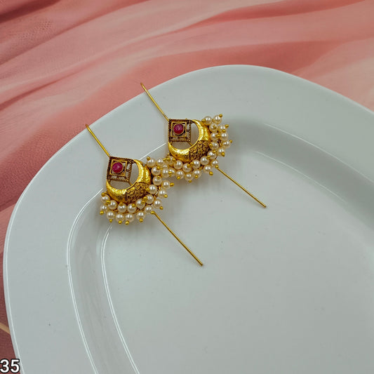 Traditional Crescent Pearl Ear Cuff with Attached Hook