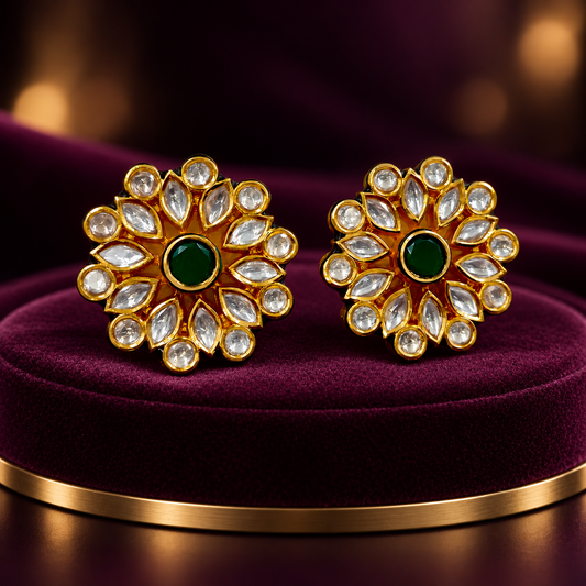 Green Floral Kundan-Style Tops