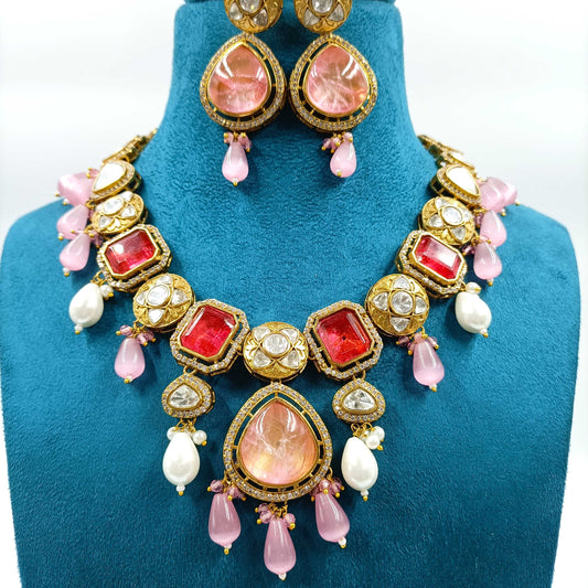Glossy Floret Designer Kundan Necklace Set