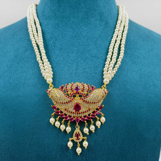 Glossy Peacock Designer Pearls Tanmani Set
