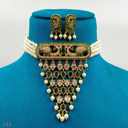 Charming Peacock Designer Pearls Choker Set