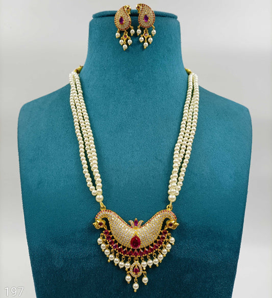 Captivating Peacock Designer Pearls Tanmani Set