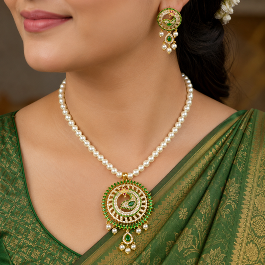 Elegance Peacock Designer Single Line Pearl Set