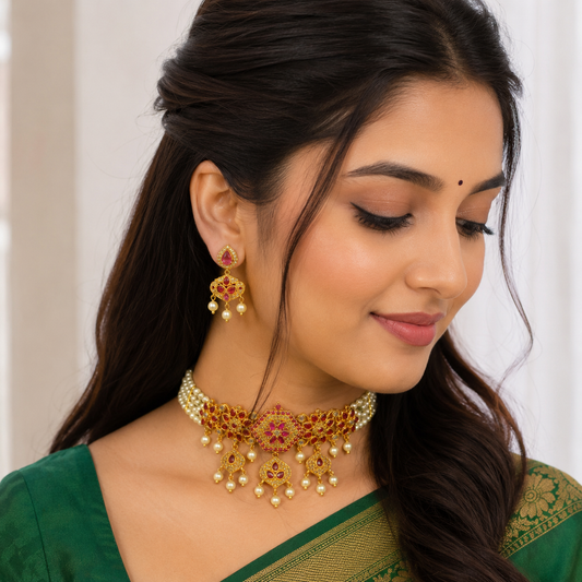 Adorable Floral Designer Pearl Choker Set