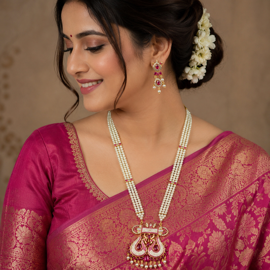 Elegant Peacock Designer Pearls Ranihaar