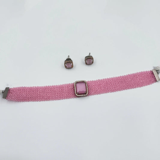 Pink Zircon Beads Fancy Choker Set Shree Radhe Pearls