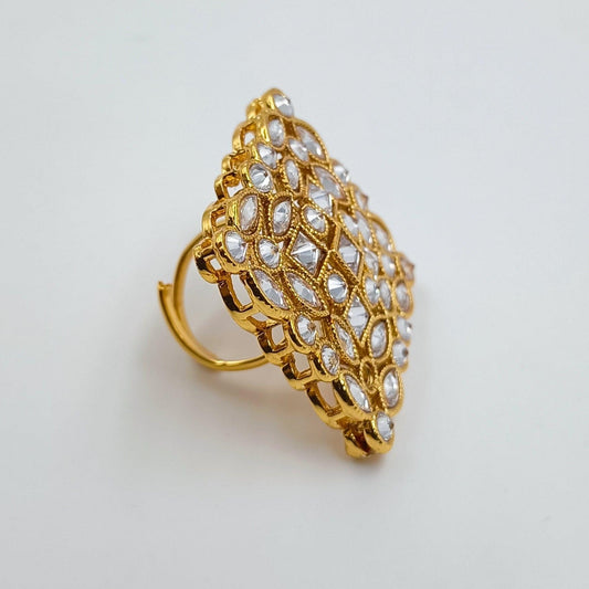 Polki Stone Fancy Finger Ring - Shree Radhe Pearls