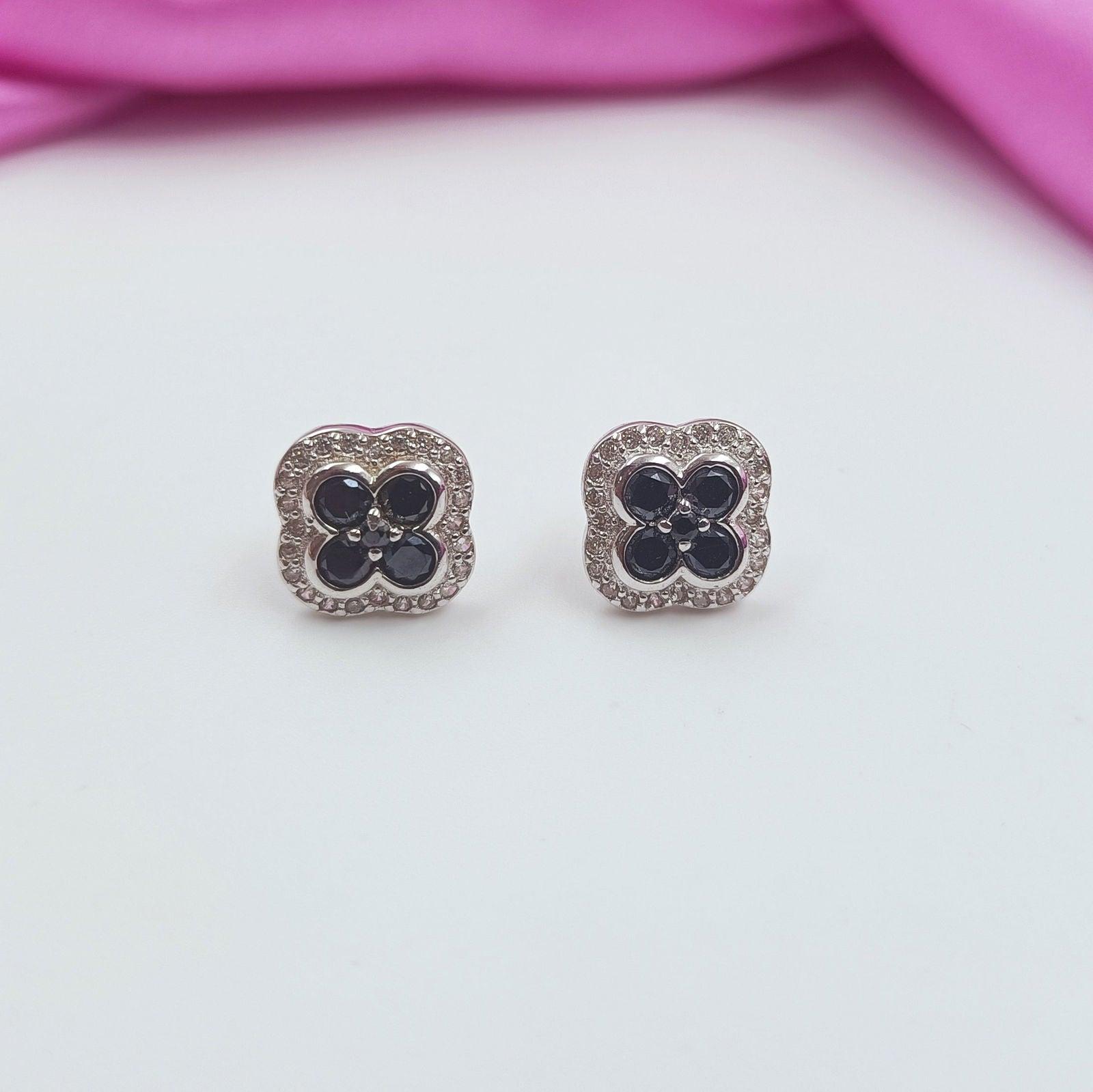 92.5 Silver Black Beauti Earring - Shree Radhe Pearls - 