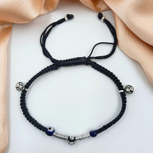 92.5 Silver Floret Designer Black Thread  Anklet - Shree Radhe Pearls - 