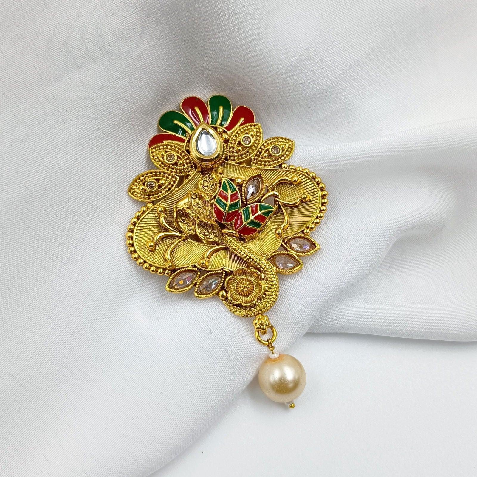Adorable Leaf Designer Sari Pin - Shree Radhe Pearls