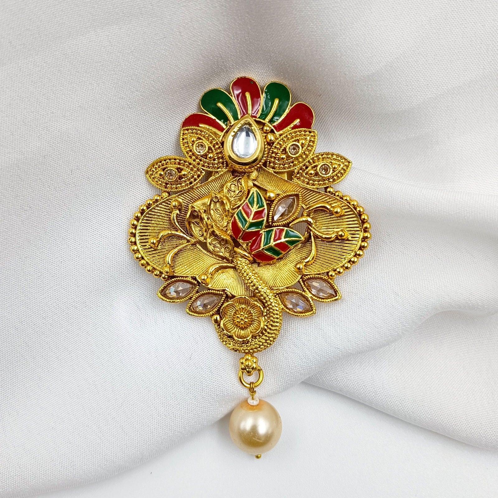 Adorable Leaf Designer Sari Pin - Shree Radhe Pearls