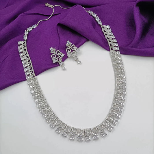 American Diamond Long necklace Set - Shree Radhe Pearls