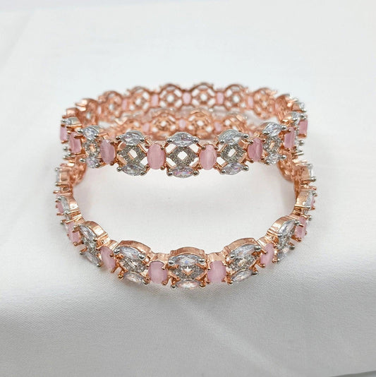 Beautiful Designer Rose Gold Finish Cz Bangles