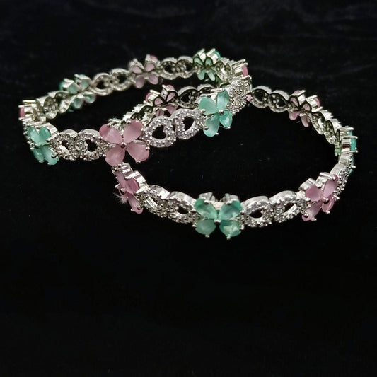 Beautiful Floret Designer Cz Stone Studded Bangles - Shree Radhe Pearls