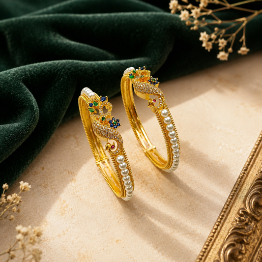 Gleaming Peacock Designer Pearls Bangles