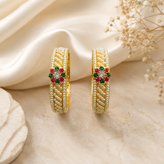 Pretty Floret Designer Pearls Bangles