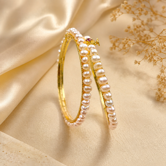 Gleaming Designer Fresh Water Pearls Bangles