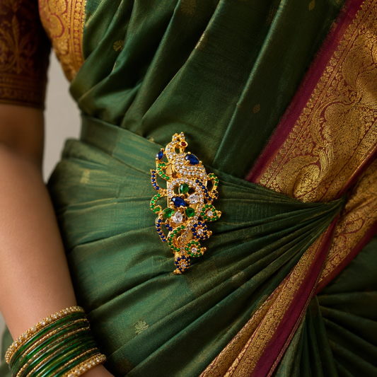 Adorable Peacock Designer Sari Pin