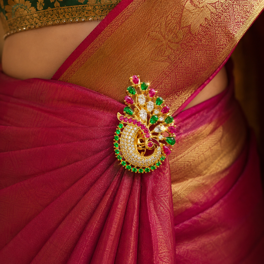 Blooming Peacock Designer Sari Pin