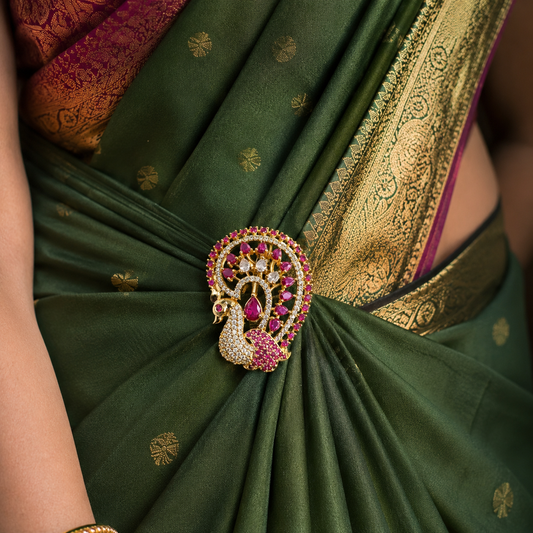 Classic Peacock Designer Sari Pin